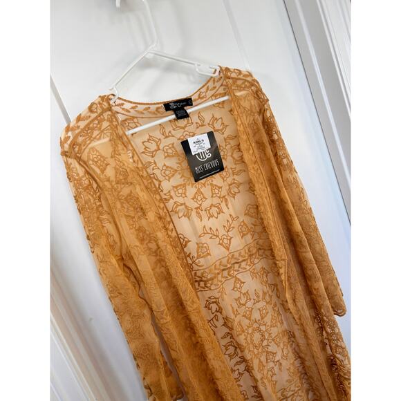 NWT Miss Chievous Women Embroidered Duster Jackets Coats‎ Yellow SZ Large - Picture 2 of 10